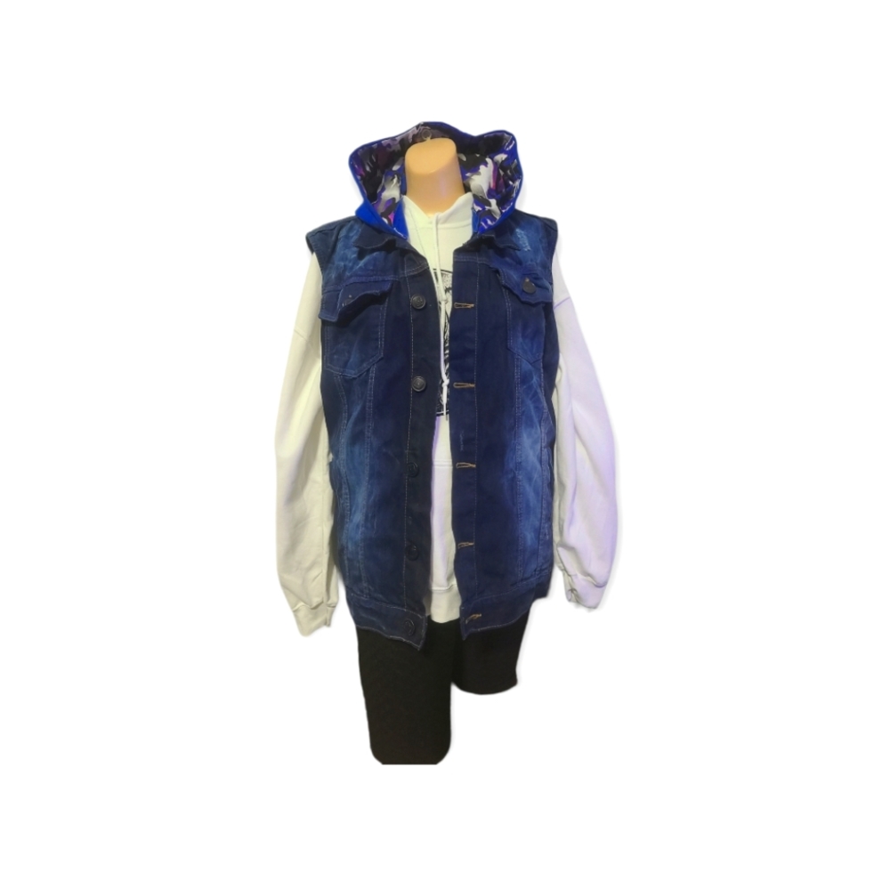 I Link Premium Quality Denim Jean Vest Adult M/W Sleeveless Distressed
